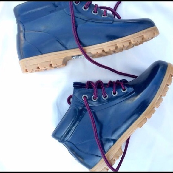 Lands' End Shoes - Lands End Vintage Blue Boots Rain Rainboots Rubber